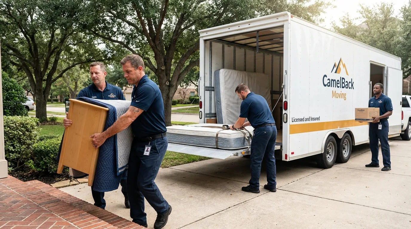 Crew loading residential truck for cross-state move from Jamestown, NC