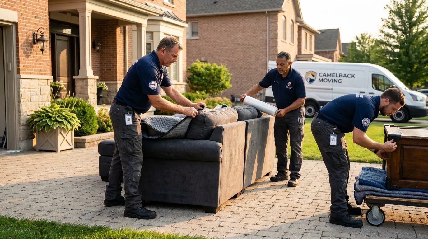 Large estate moving crew wrapping furniture in Jamestown, NC