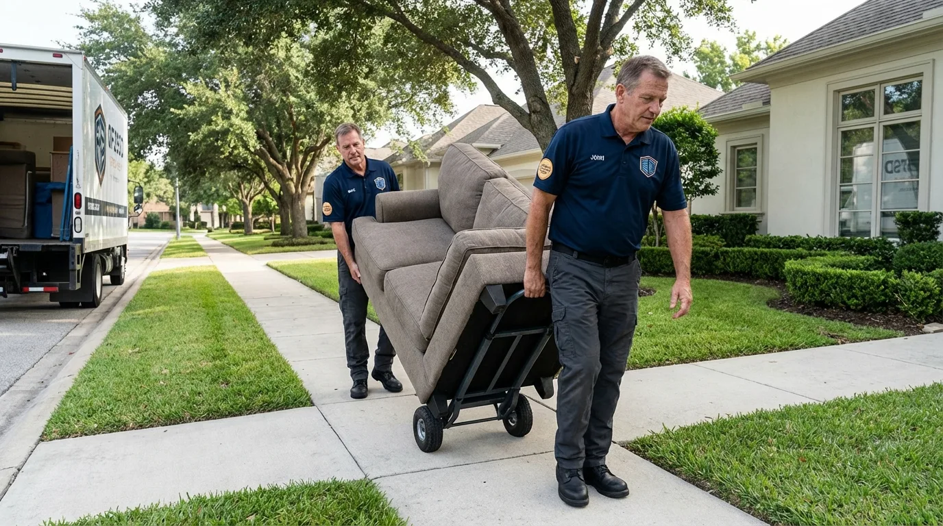 Local residential moving crew loading furniture in Jamestown, NC