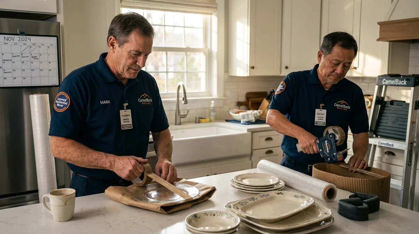Professional crew packing kitchen dishware in Jamestown, NC